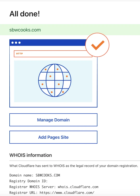 Cloudflare Finalized Domain Screen