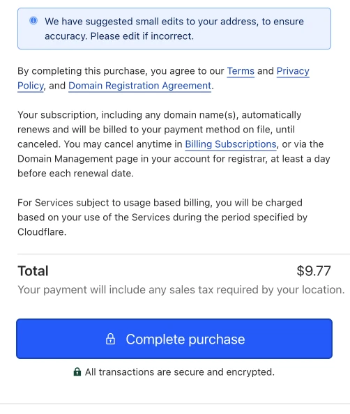 Cloudflare Purchase Step